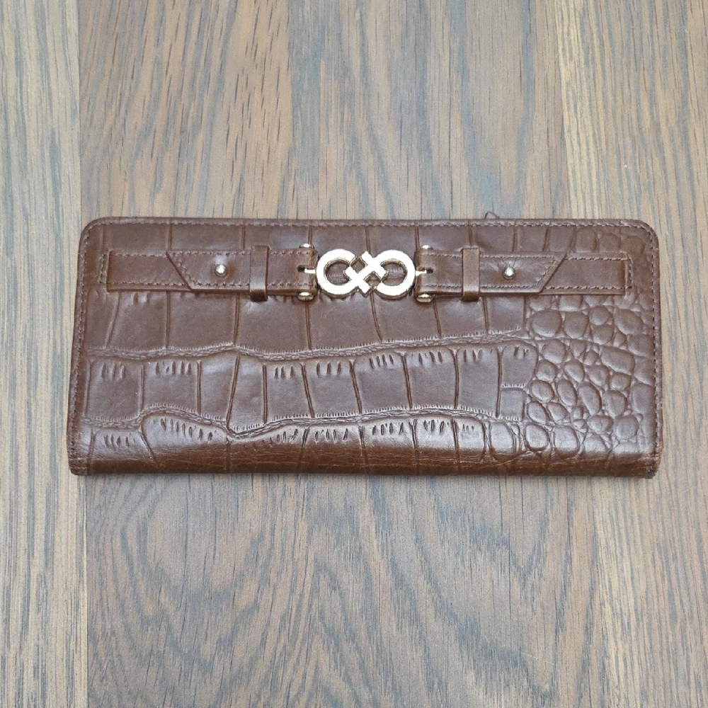 Cole Haan Brown and Gold Crocodile Embossed Wallet